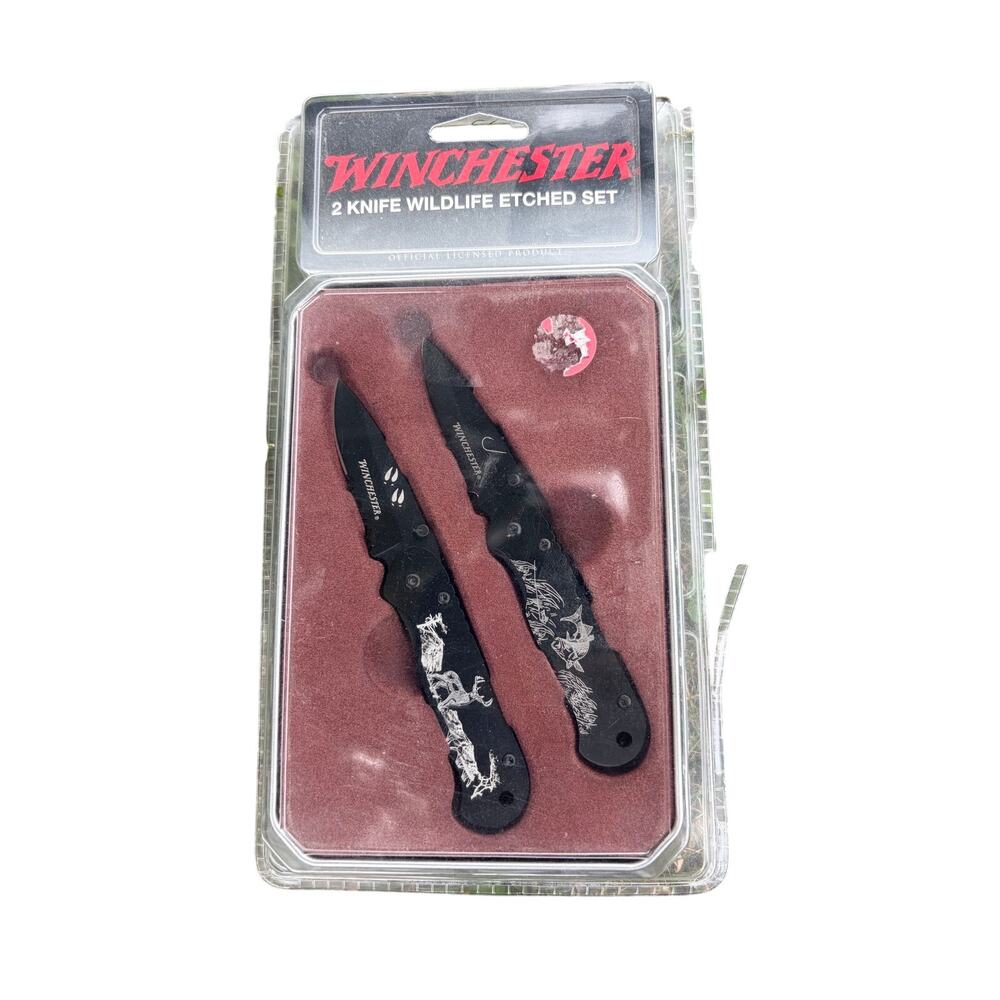 NIB  2009 Winchester 2-Piece Wildlife Etched pocket Knife Set!